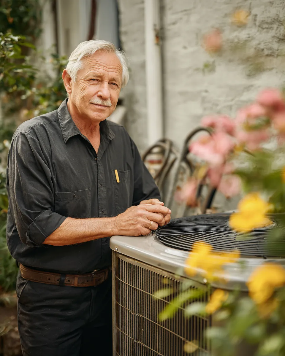 HVAC technician servicing an outdoor AC condenser as the homeowner looks on, a repair a $2,000 loan can cover