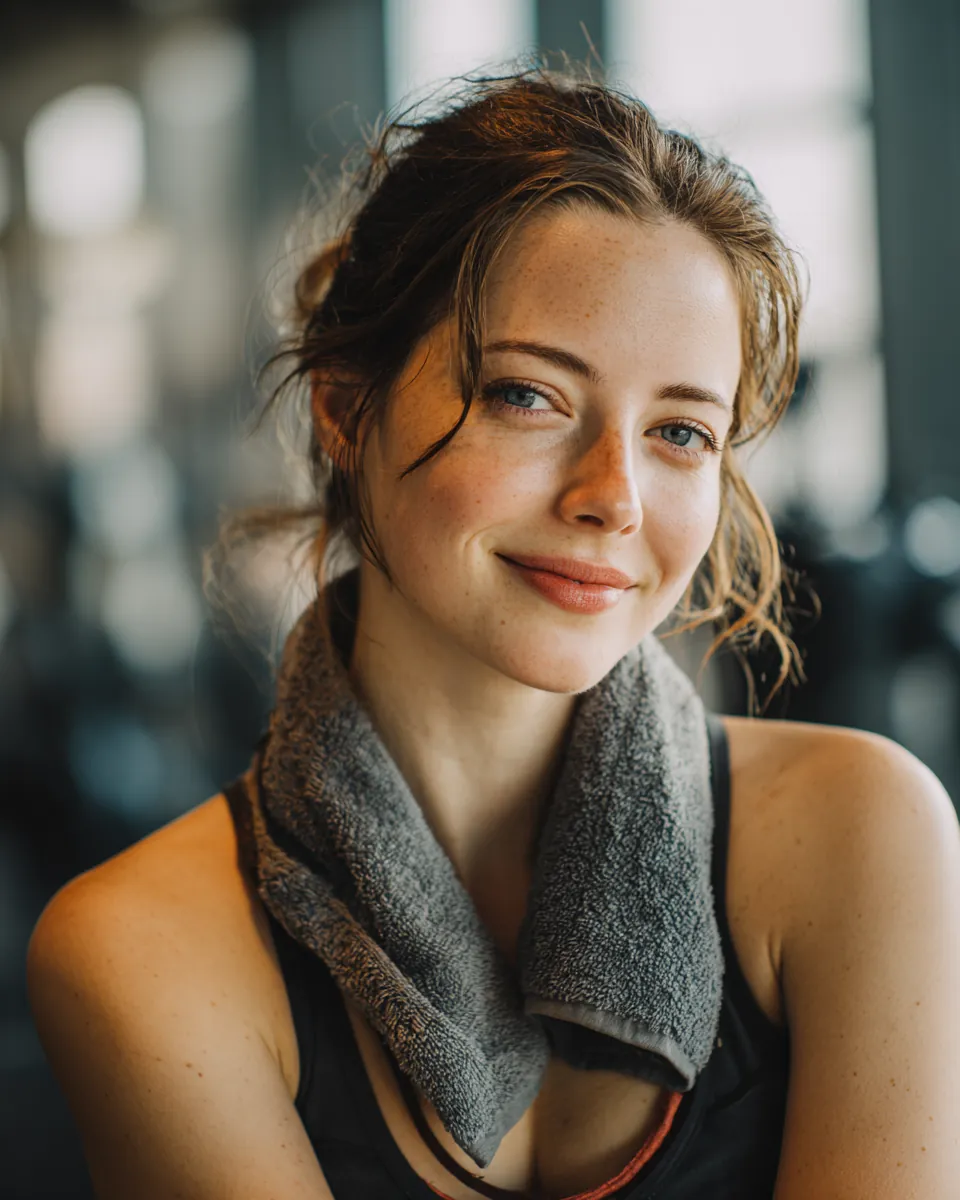 Woman in her 30s resting with a towel after a workout in a bright gym, steady progress like a stax payments debt plan